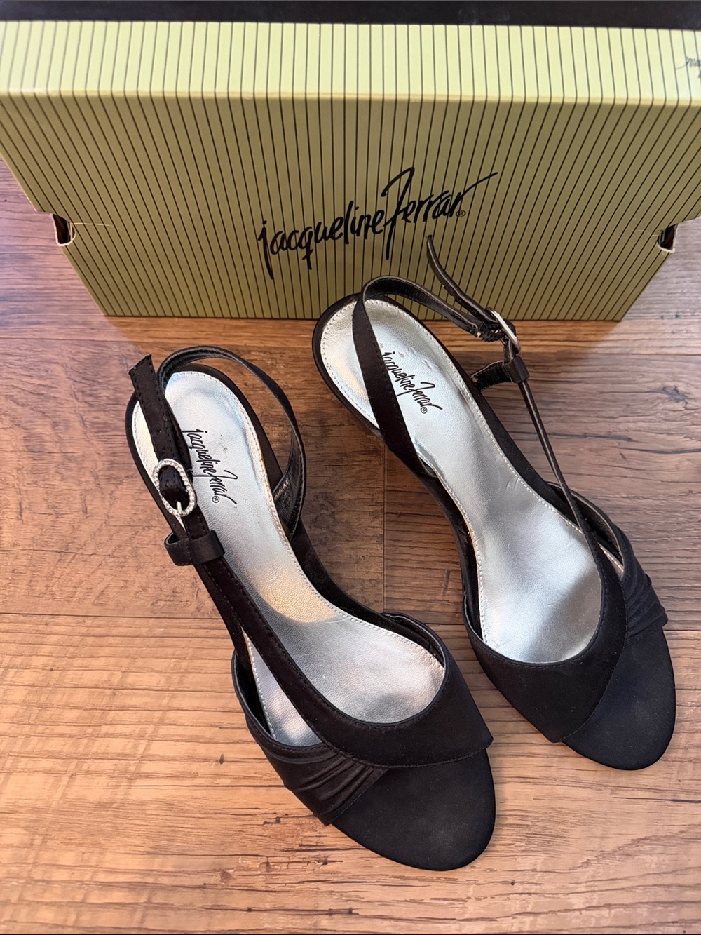 Jacqueline Ferrar Black Open-Toe Slingback Heels